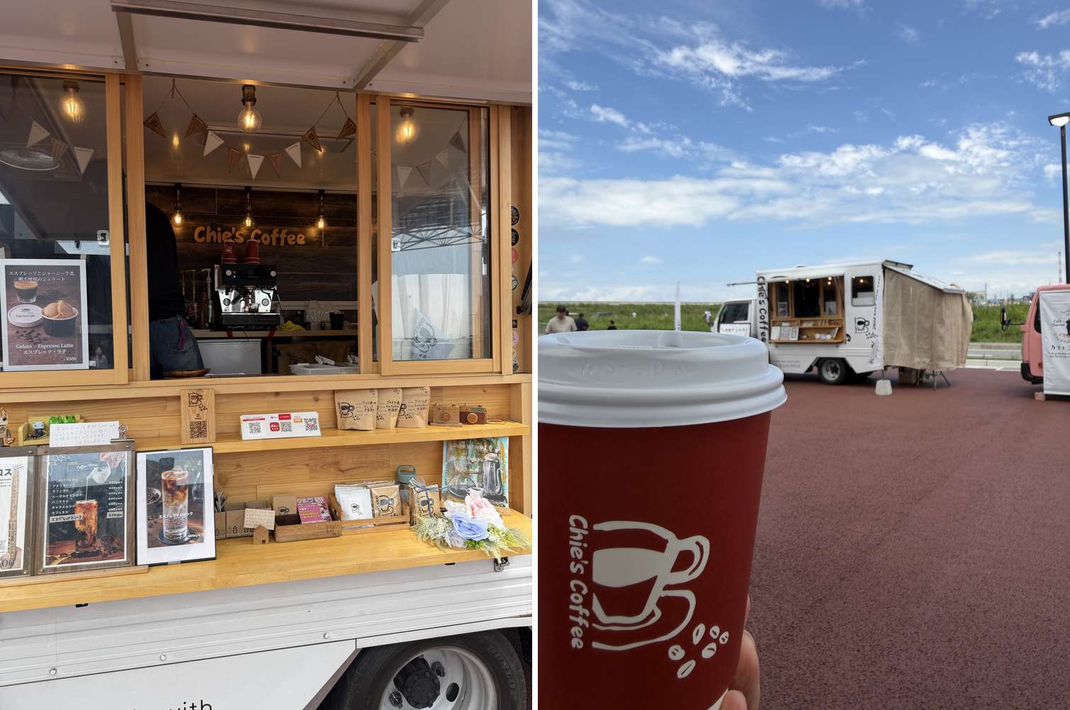Chie's Coffeeのカウンターとホットコーヒー